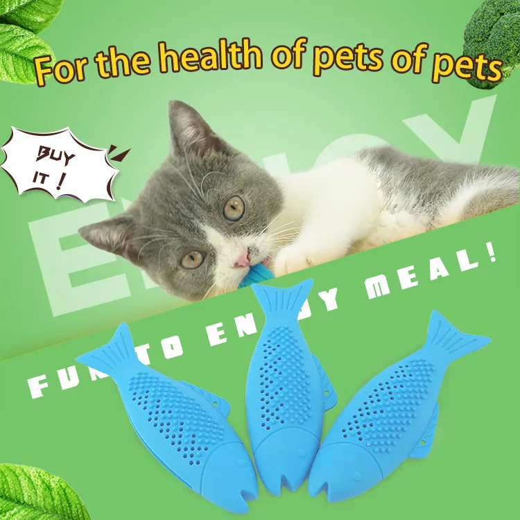RHS carino animale domestico gatto spazzolino da denti giocattolo forma pesce catnip sapore fda silicone molare stick stick denti pulitura masticare bastone giocattolo per gatti gattino