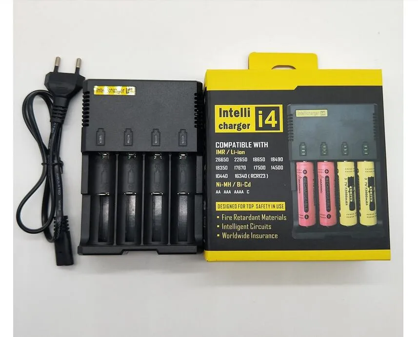 Chargeur de batterie I4 Chargeur entièrement compatible à 4 emplacements pour batterie au lithium 18650 26650 16340 14500 Nitecore D4 I4