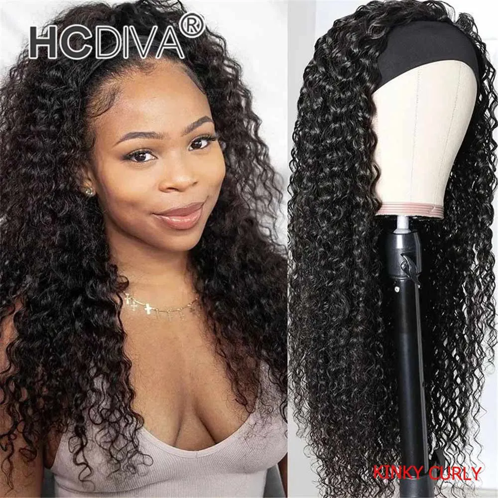 Headband Wig 100% Human Hair Scarf Wig Remy Brazilian Straight Body Curly for African American Women Affordable Headband Wig Beginner Cheap