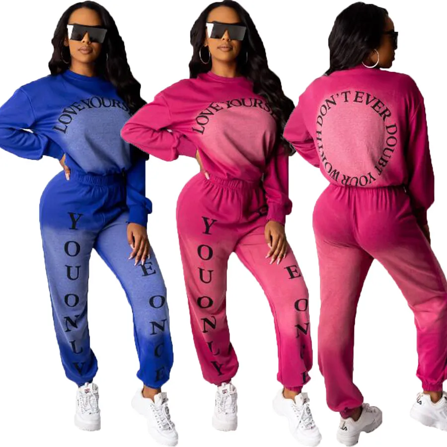 Hip Hop Womens Two Piece Jogging Passar Letter Printed TrackSuit 2020 Nya fall sätter sweatsuits för kvinna