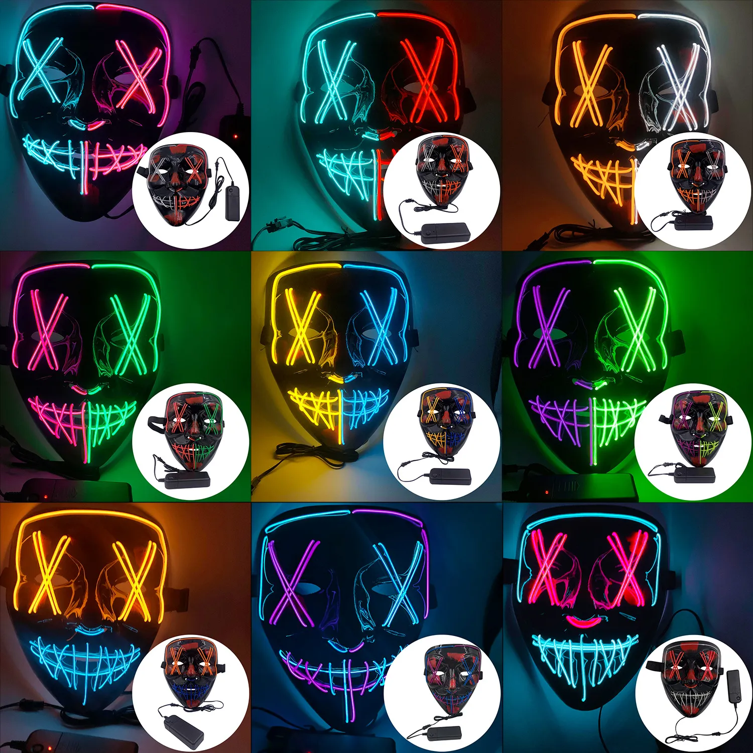 2020 Hot Sell maschera di Halloween Viso 9 colorato a forma di V con Sangue Led Maschera decorazione di Halloween del partito tema di orrore Maschere viso Designer