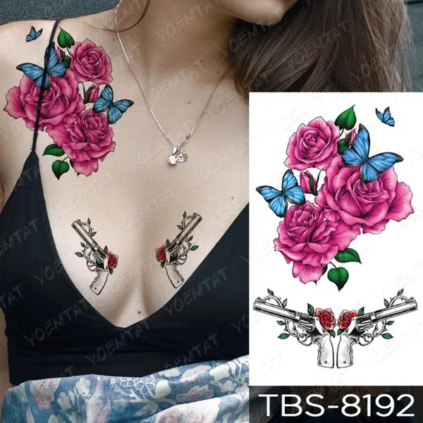 Impermeável Tatuagem Temporária Etiqueta Borboleta Lotus Lace Henna Flor  Flash Tatto Mulheres Homens Pintados À Mão Body Art Falso Tatuagens