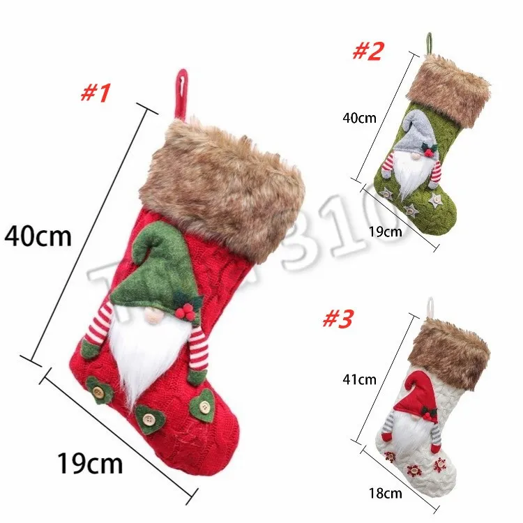 新しいクリスマスの装飾編み物の顔のないバッグクリスマス靴下キャンディーソックスギフトソックスクリスマスツリーペンダント3style 60pcs T500250