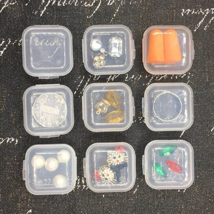 Pakoopie plast öronpropp box piller lagring smycken förpackning transparenta behållare dekorativa små fyrkantiga pp målvakt mynt ring örhängen hållare skyddspackning