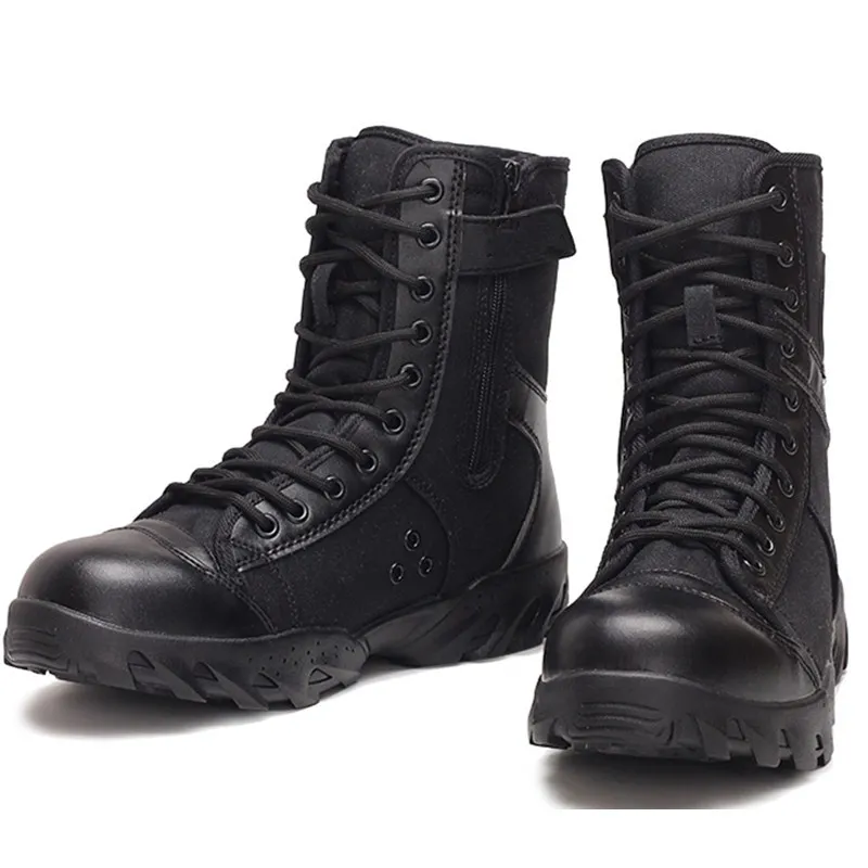 Vente chaude - Bottes de l'armée d'été respirantes bottes de combat en toile noire hommes forces spéciales bottes tactiques côté haut garde de sécurité chaussures de service