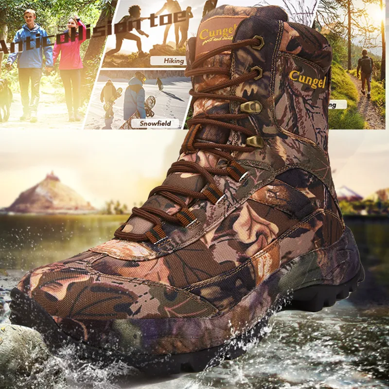 Vandringsstövlar Mäns Camouflage Botas Militares High-Top Waterproof Jakt Stövlar Non-Slip Shock-Absorbering Mountain Climbing LJ200916