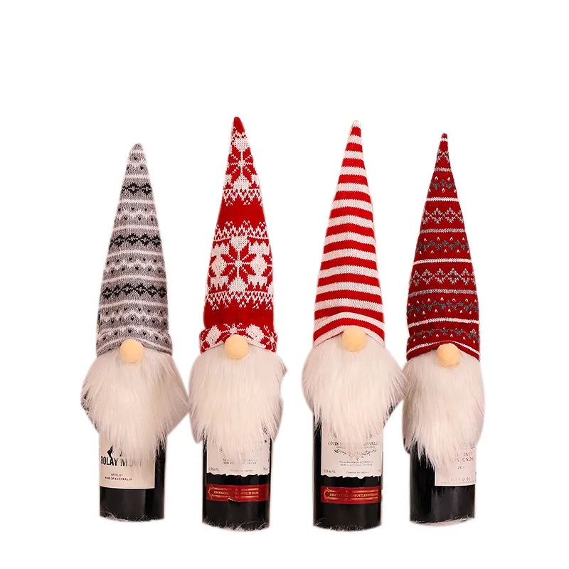 Jul Gnomes Vin Bottle Topper Cover Dekorativa Handgjorda Svenska Tomte Vinflaska Klänning Julbord Dekorationer JK2009XB