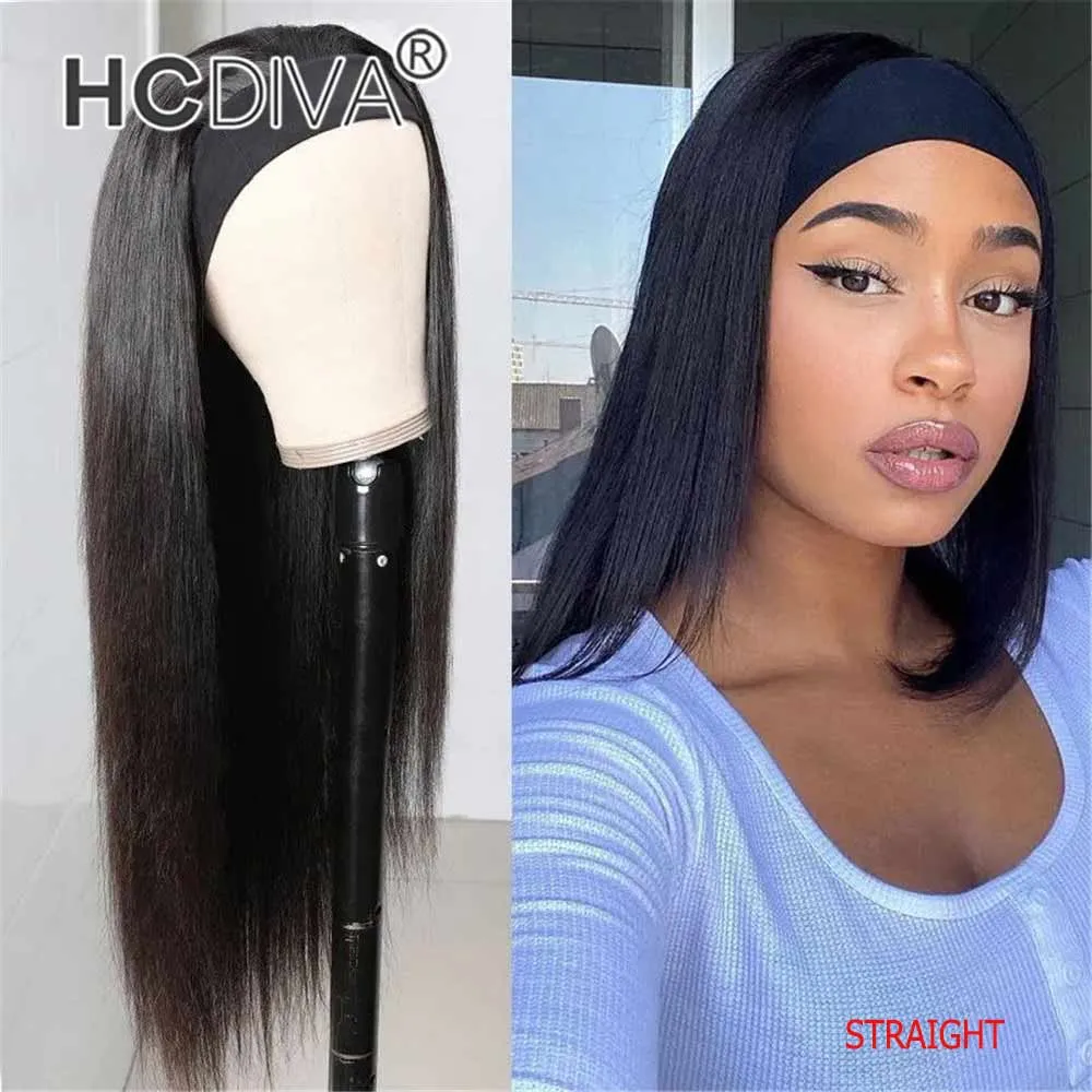 Headband Wig 100% Human Hair Scarf Wig Remy Brazilian Straight Body Curly for African American Women Affordable Headband Wig Beginner Cheap