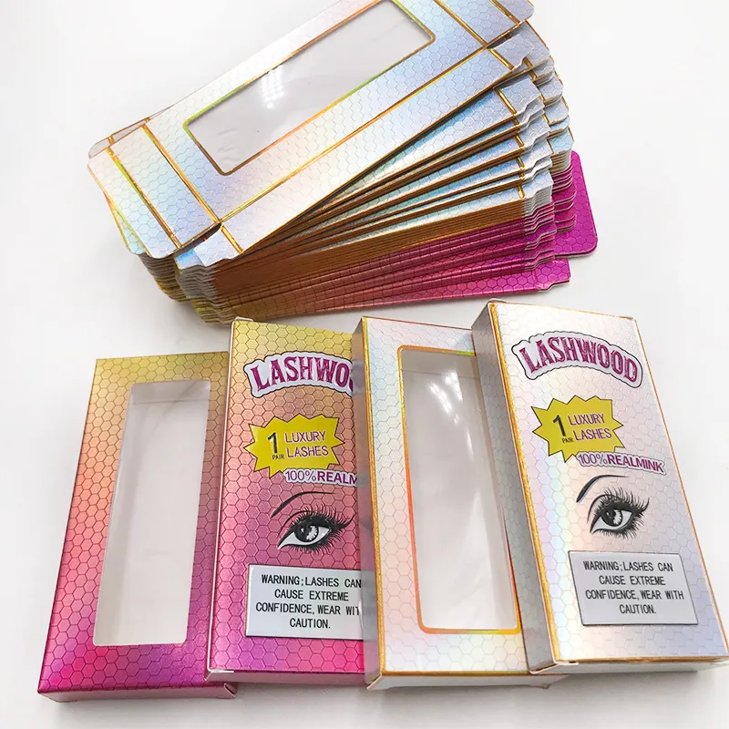 Lashwood fransar låda mjuk kartongpaket mink fransar dramatiskt fall metallisk glitter glitter packning