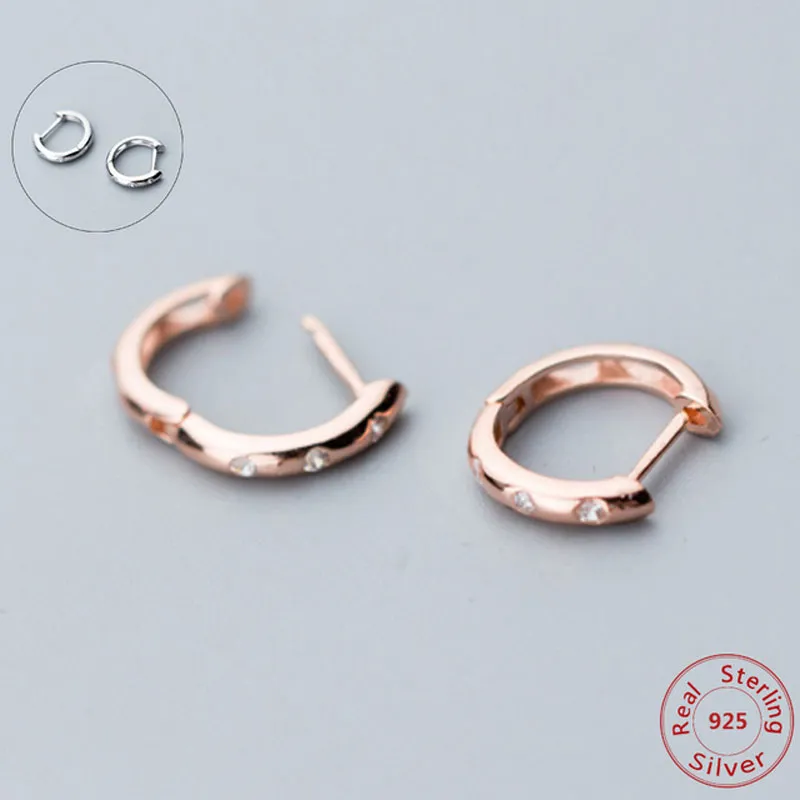 925 Sterling Silver Simple + Cubic Zirconia Small Hoop Earring för Kvinnor Toppkvalitet 925 Silver Smycken Rose Gold