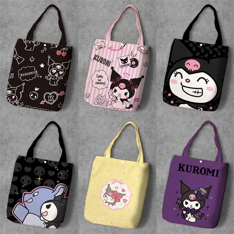 Kuromi estudante dos desenhos animados Printed Canvas Reciclar saco de compras de Grande Capacidade Personalizar Tote Moda Feminina Shoulder Casual Bolsas 200919