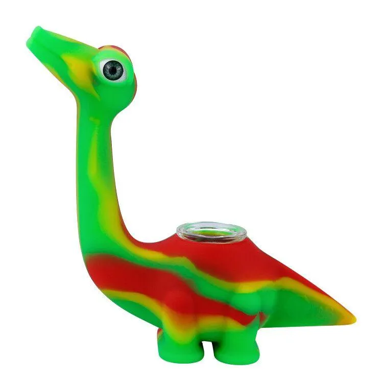 Stil Glas Wasserbongs Wasserpfeifen niedliche Stile Dinosaurier Minibong mit unzerbrechlichem Dab-Rig aus Silikon-Rauchpfeifen