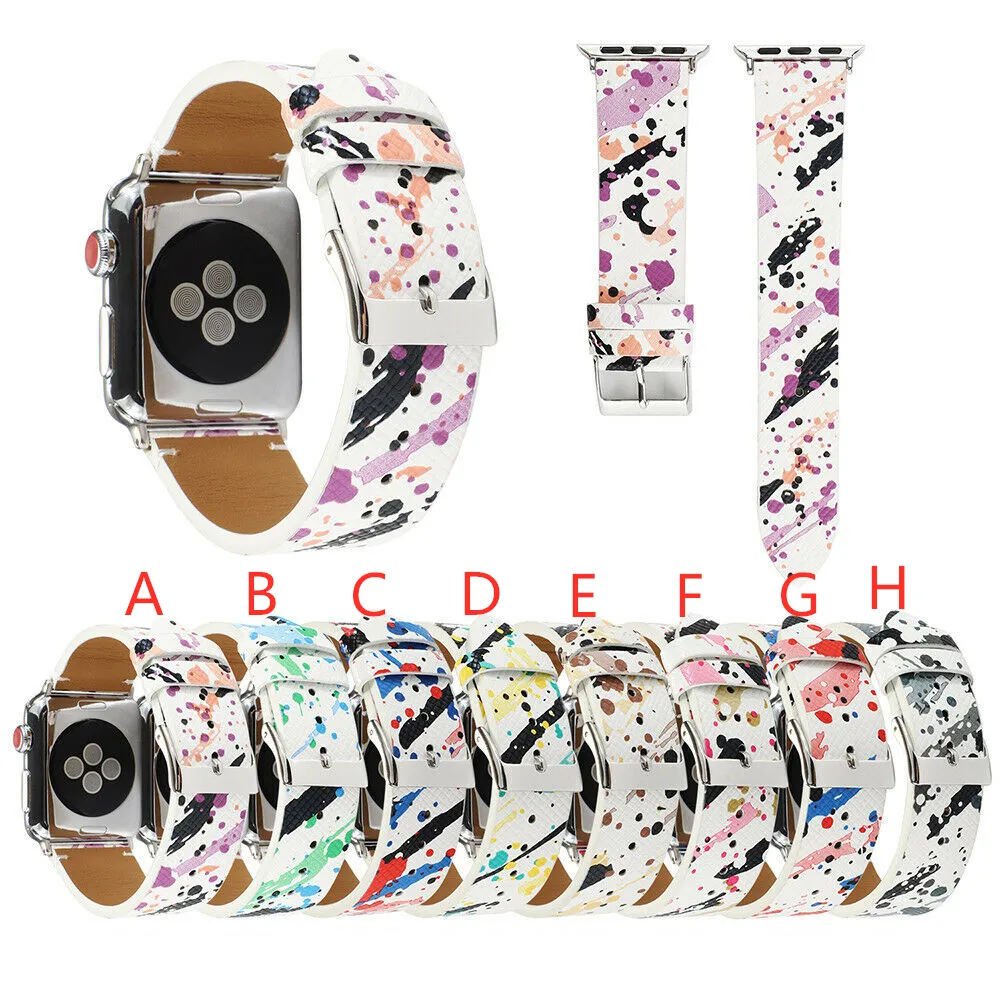 Apple Watch Series 5 4 3 2 1 38mm 44mm 44mm 44mm 44mm用プリントレザーベルトのリストバンドバンドストラップ