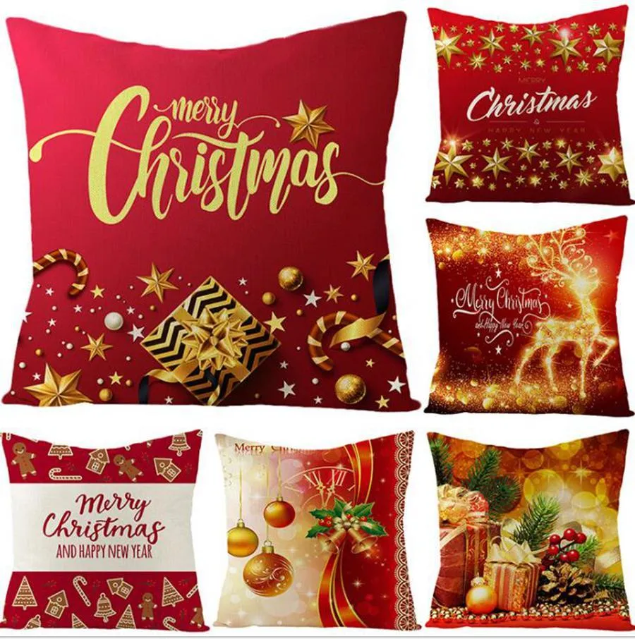 EU Stock Moda Pillow Natal Capa 40 Styles Sofá Almofada fronha Papai Noel Impresso lavável reutilizável linho Pillowcase 45 * 45 centímetros