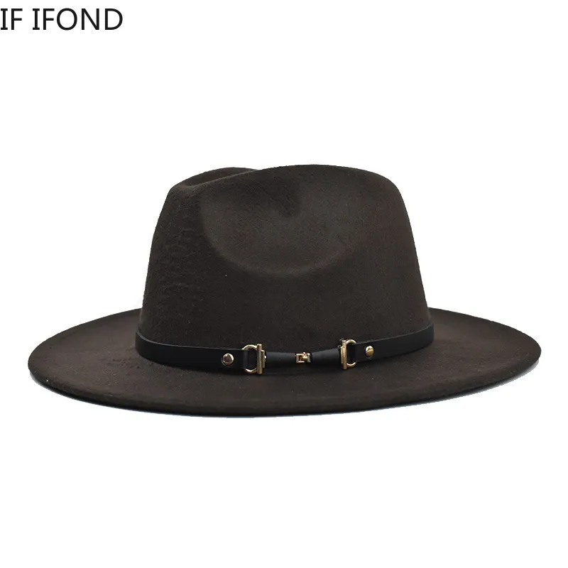 Breite Krempe Hüte Einfache Top Hut Einfarbig Filz Fedoras Für Männer Frauen Wolle Warme Jazz Chapeau289D