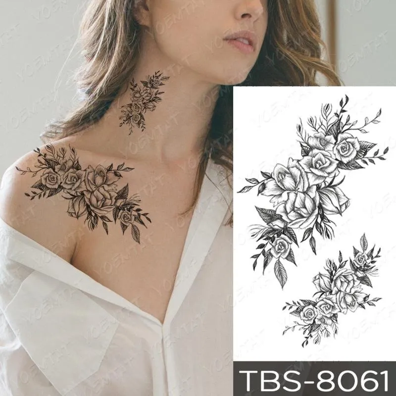 Tatuagem falsa temporária com flor de borboleta, tatuagem flash