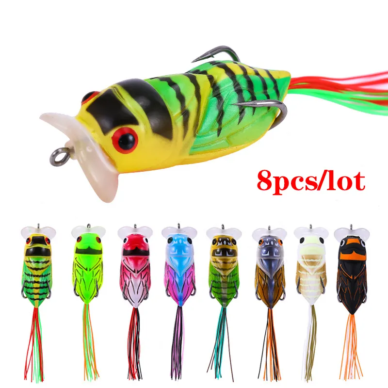 8 sztuk / partia 6 cm / 12.1g Bonic Cicada Przynęty Kit Zestaw Przynęty Zestaw Bass Piórek Pike Miękkie Przynęty Sztuczne Przynęty Topwater Fillwater Fishing Accesorios