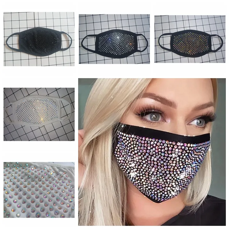 Strass Maschera per il viso Paillettes Maschera per coprire la bocca Moda Masquerade Bling Protettiva Antipolvere Lavabile Maschera per il viso riutilizzabile YYA483