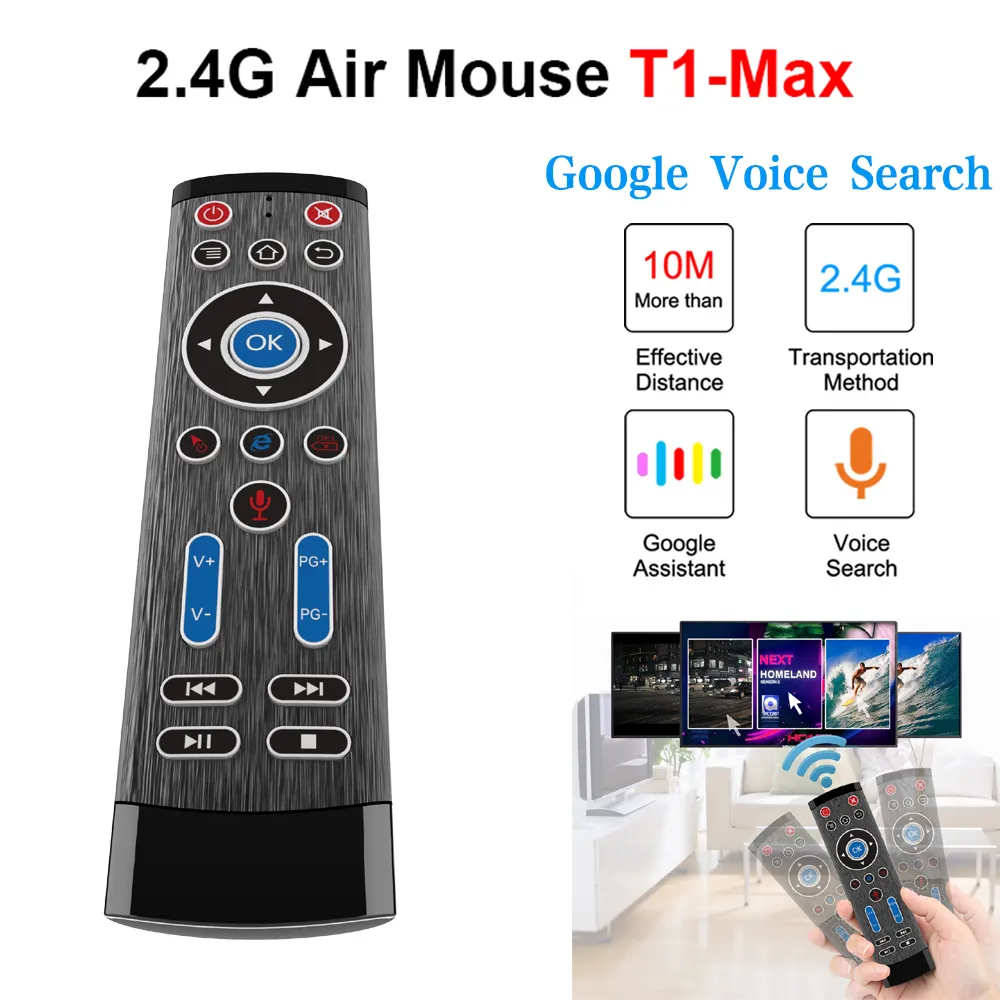 T1 MAX Googleボイスエアマウス2.4GワイヤレスキーボードリモートコントロールGyroマウスMXQ PRO X96 H96 TX3 TVボックスIPTV PCコントローラ