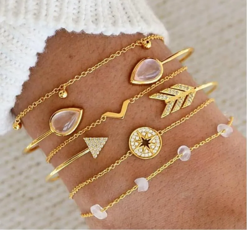 Bracelet Jewelry Womens Fashion Gold Bangle Open Cuff Bracelets Arrow Gemstone Diamond Bangles Jewelry Set B09141