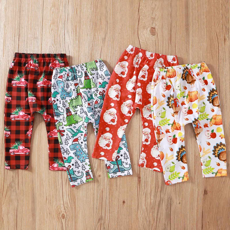 Baby Girl Pant Christmas Santa Claus Printed Trousers Dinosaur Pumpkin Red Car Halloween Kid Harem Pants