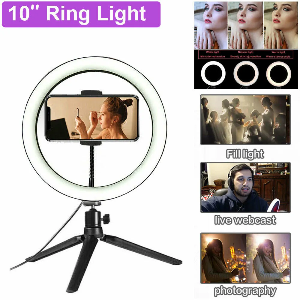 10 "Ring Light Light Photography Pierścień Selfie Oświetlenie ze statywem na smartfon Makeup Video Studio LED Ring Light Selfie Tripod