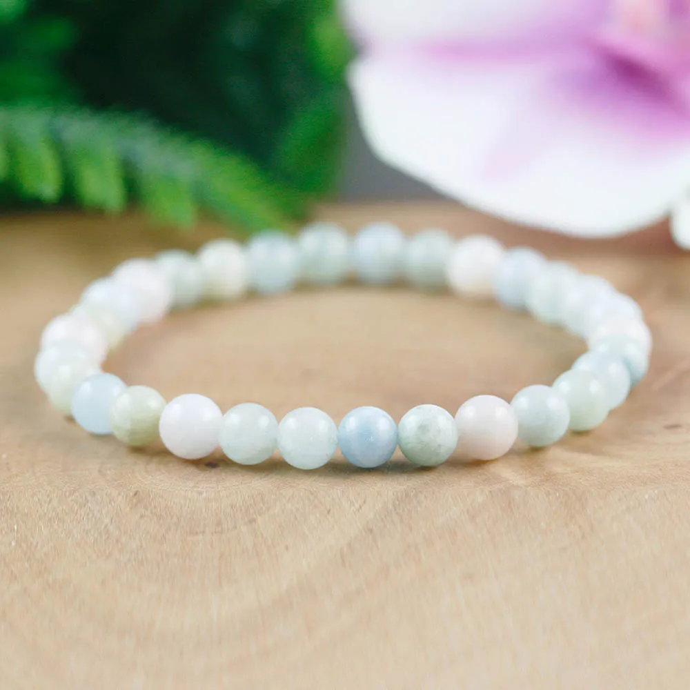 MG0941 6 mm Naturel Morganite Bracelet Filles Coeur Chakra Amour Chanceux Bracelet Guérison Gemstome Dainty Yoga Mala Bracelet285K