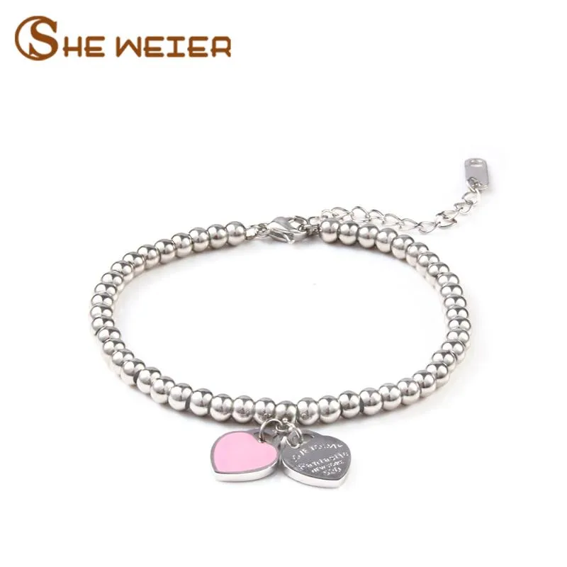 رابط ، سلسلة SHE WEIER Charms القلب براكليت أساور الخرز فام هدايا للنساء الإناث براكليت مجوهرات من الفولاذ المقاوم للصدأ Braslet Braceles