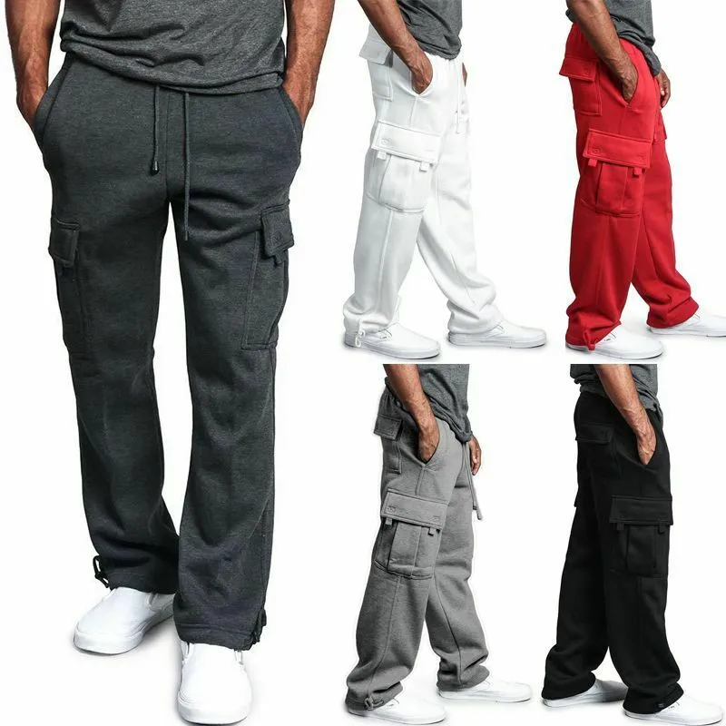 Mens Cotton Cargo Joggers Sweatpants Loose Fit Workout Side Pocket ...