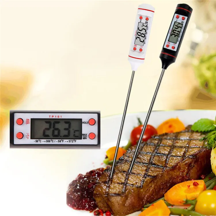 Digital Food Cooking Thermometer Probe Meat Huishoudelijke Hold Functie Keuken LCD Gauge Pen BBQ Grill Candy Steak Milk Water 4 Knoppen HHF1617