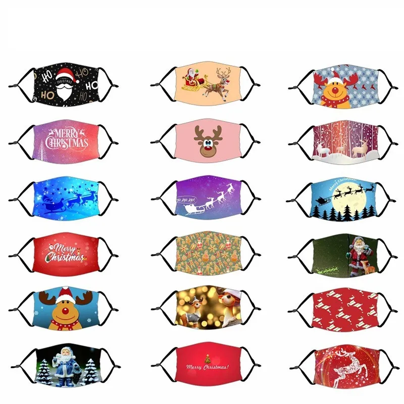 18 styles enfants Noël Halloween fête masques réutilisables lavables imprimés dessin animé bouche couverture coupe-vent masques anti-poussière avec filtre