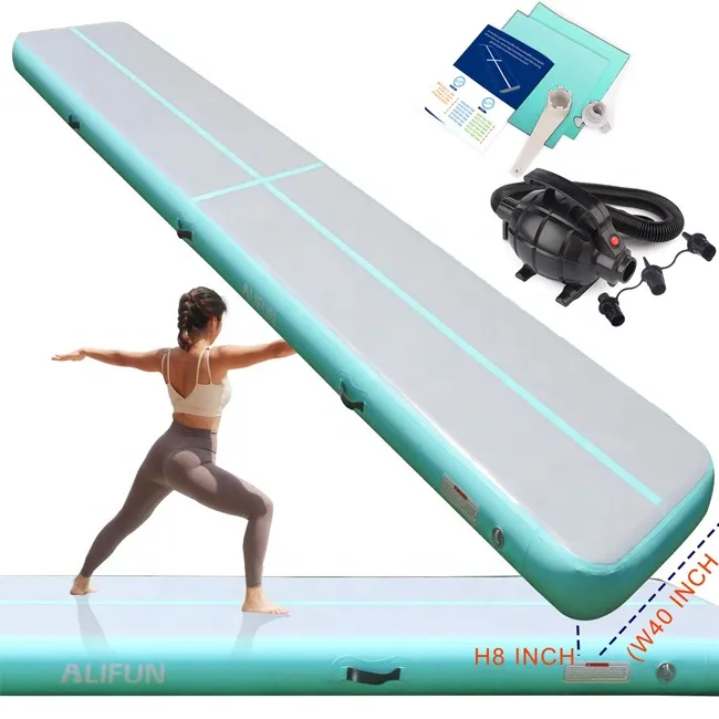 Airtrack gonflable de couleur vert menthe avec pompe 3M * 1M * 0.1M Tapis de gymnastique pour la formation DWF Tumbling Track Pliant le plancher de tapis de gymnastique