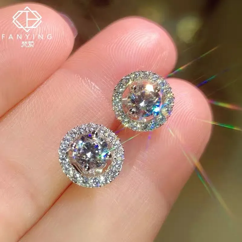 1pair Fashionable Elegant Round Full Diamond Stud Earrings | SHEIN USA