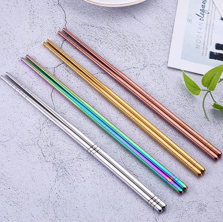 Glossy Stainless steel Gold-plated Chopsticks Rose Gold Rainbow Square Chopsticks Colorful Stainless Steel Chopsticks SN1847