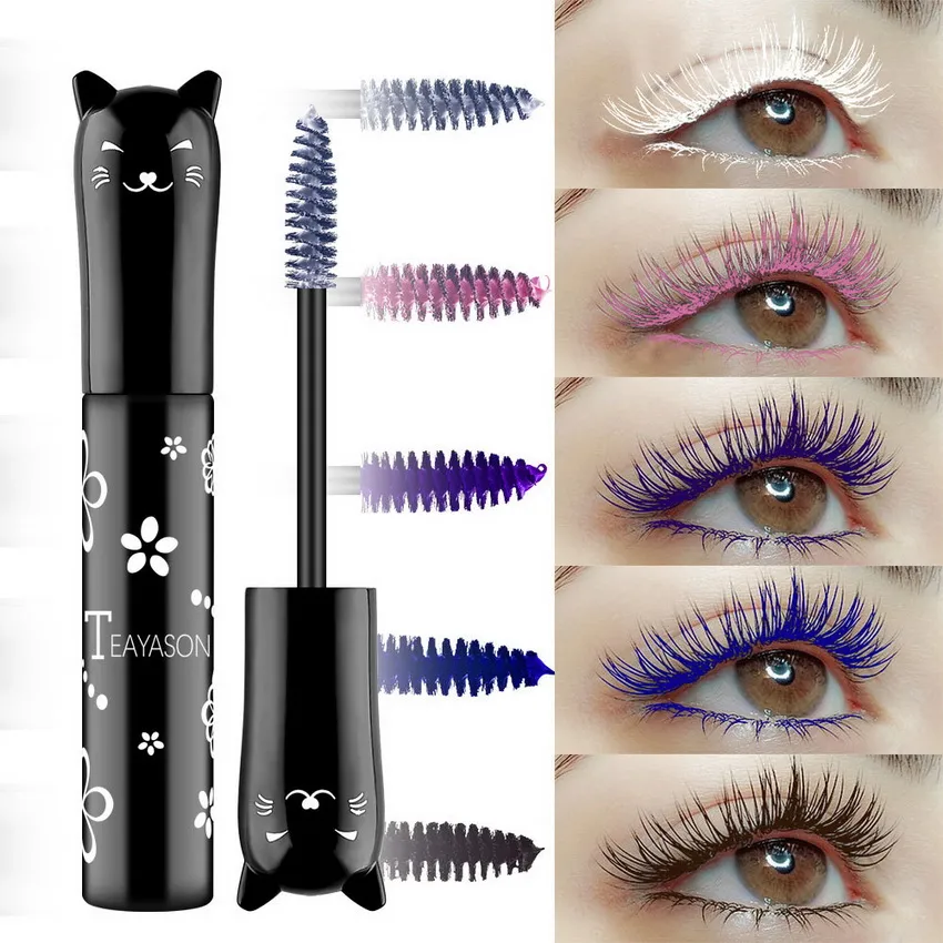 Make-up Chromatische Mascara Kitten Look Waterproof Long Lating Kleurrijke Cosmetische Mascara Wit Roze Paars Blauw Koffie Zwart Kleur Mascara