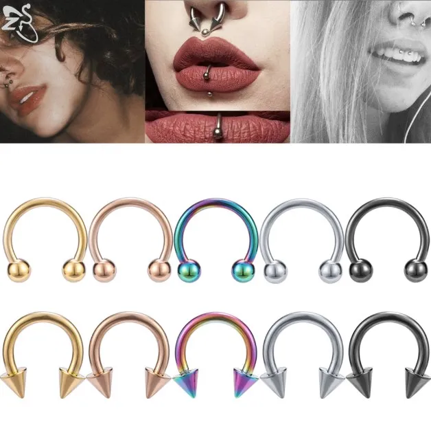 ZS 5 개/몫 스테인레스 스틸 코 링 스파이크 코 피어싱 헬릭스 귀 피어싱 여성용 남성용 Septum Rings Body Piercing Jewelry