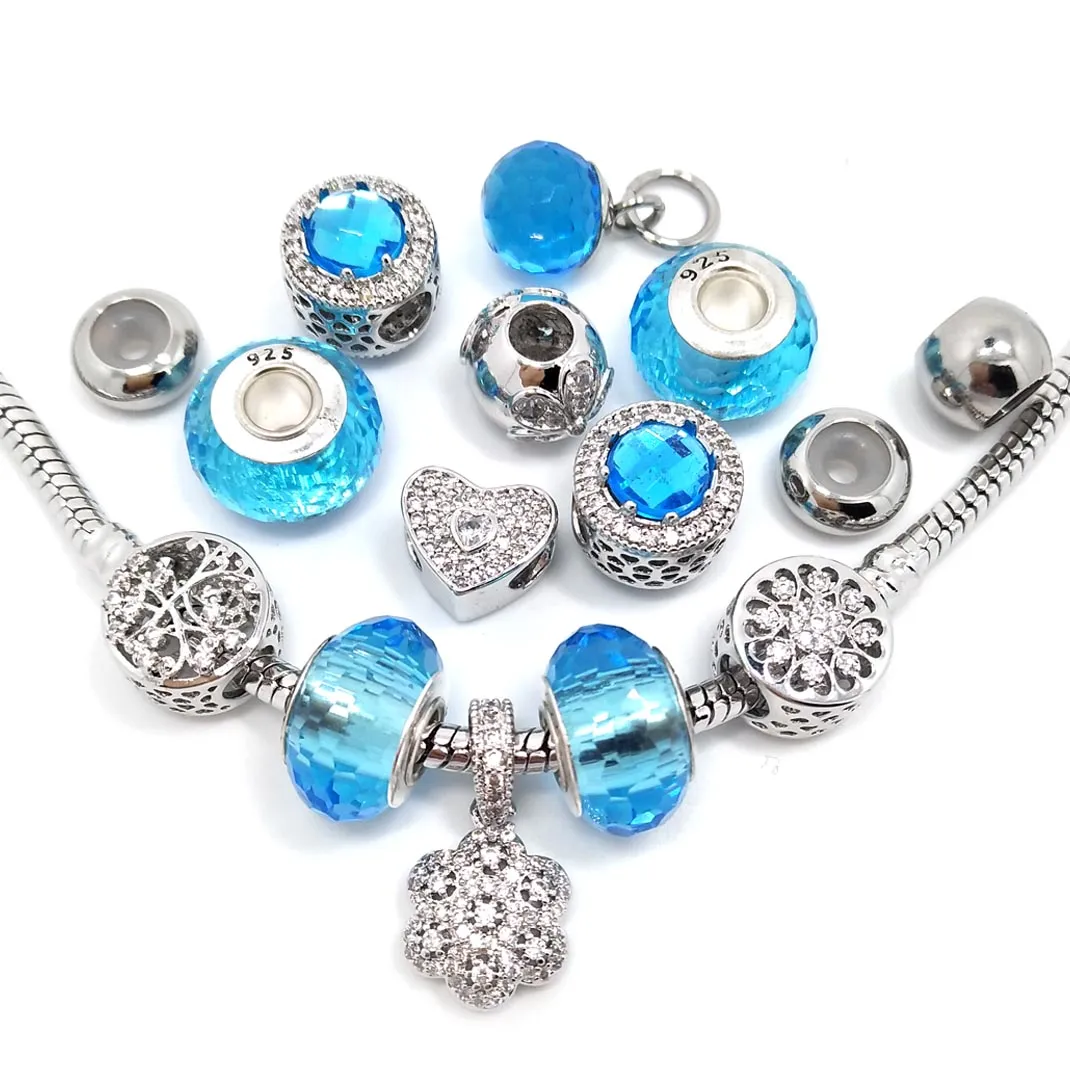 Metal e Copo Jóias Charms 16 pcs Estilos Assorted Micro-set Rhinestone Beads Cobre Fit Bracelete Europeia DIY e Pingente para Colar