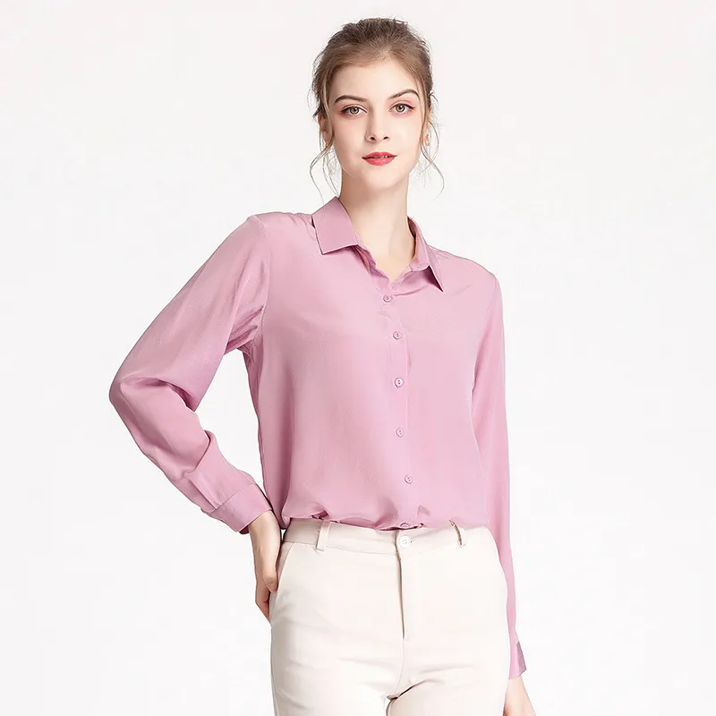 Mulheres Blusas Natural Silk Shirt Mulheres mangas compridas Comfort Fit 100% de seda Crepe Blusa Tamanho M L XL XXL XXXL