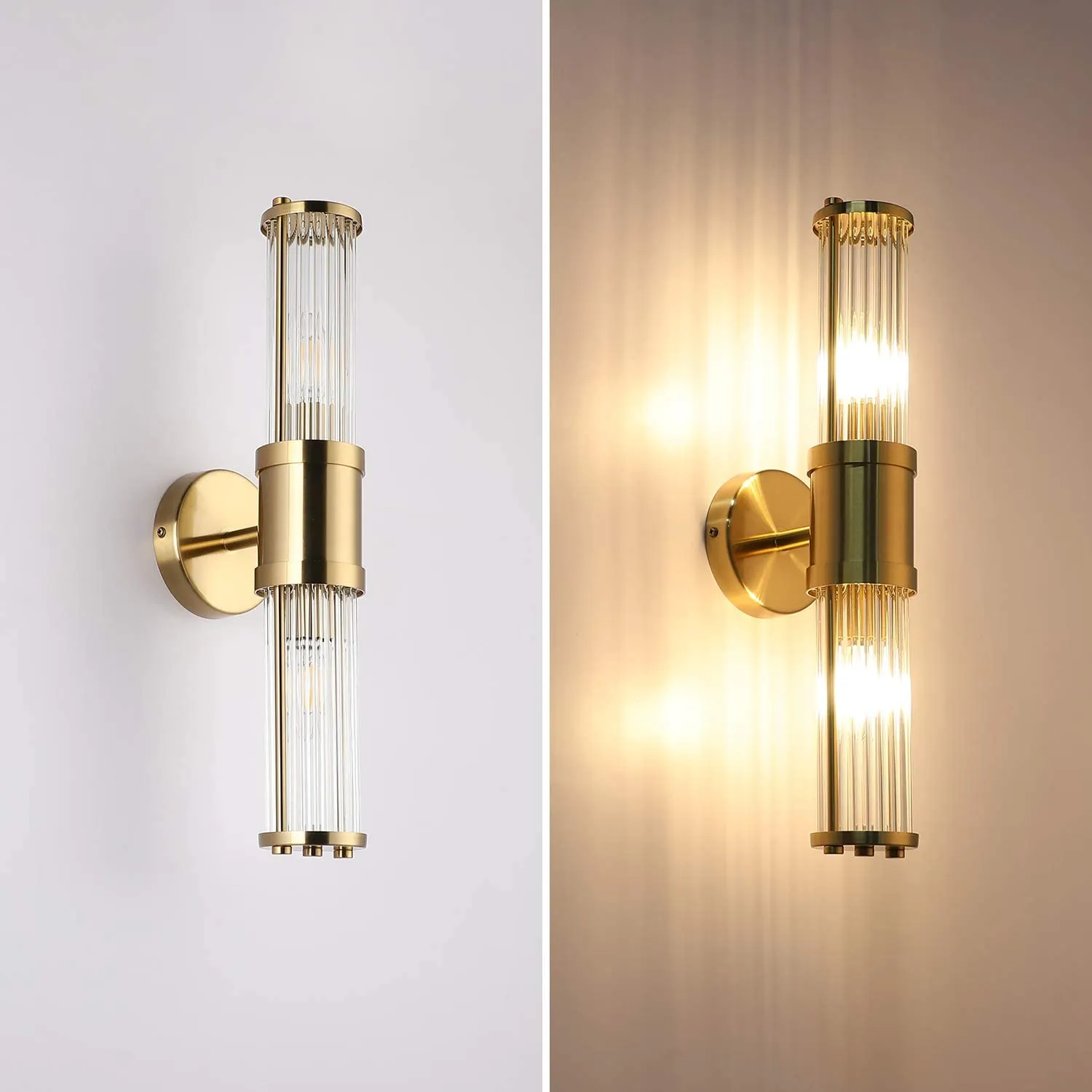 Modern Glass Wall Light Fixture Indoor Antique Brass Bathroom Vanity Lights Beside Mirror Lighting Lamps Up and Down Wall Mounted Light E12