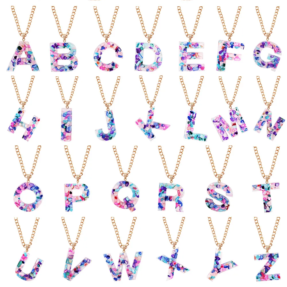 Fashion Colorful Initial Letter Necklace Multicolor Gold Link Chain Resin Pendant Necklace Jewelry for Women Girls Wedding Birthday Gifts