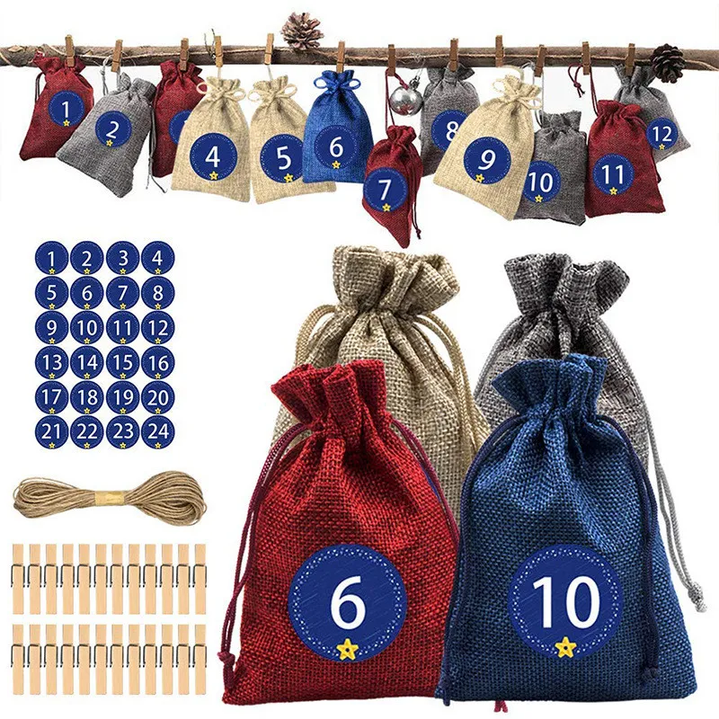 Calendrier de l'Avent Sacs en tissu Sacs en tissu Calendrier de l'Avent Kit de bricolage de Noël