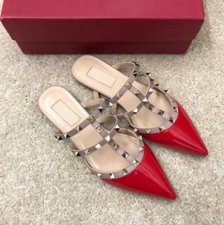 Hot Sale-new home rivets shoes women's sandals and slippers pointed flat shoes leather fashion shallow sandals