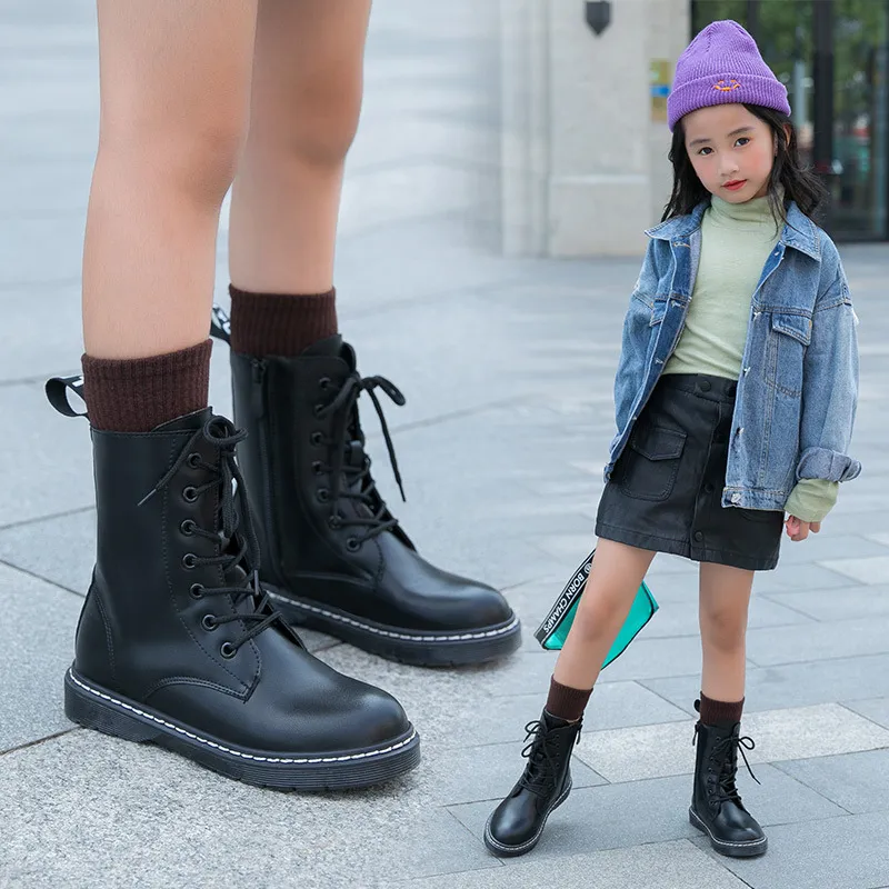 Botas para ni as Negro 2020 Oto o Zapatos para ni os Adolescente PU Cuero Moda Roma Escuela de estudiante