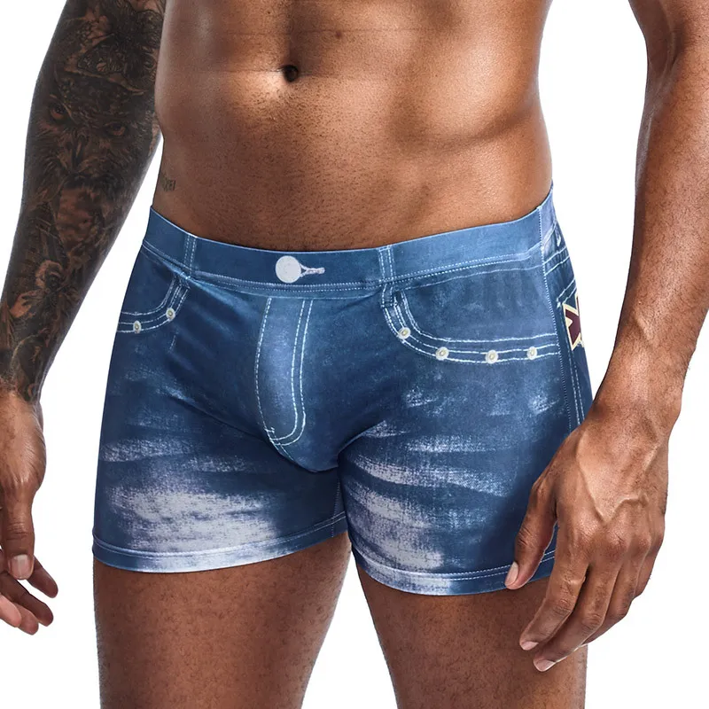 Homens Denim Roupa Interior 3D Sexy Boxer Shorts Jeans Clássico Imprimir  Boxers Mens Moda De Nova Cowboy Cueca Trunks Marca Cuecas De $259,63