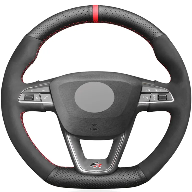 Black Suede Car Steering Wheel Cover For Seat Leon Cupra R Leon ST Cupra Leon ST