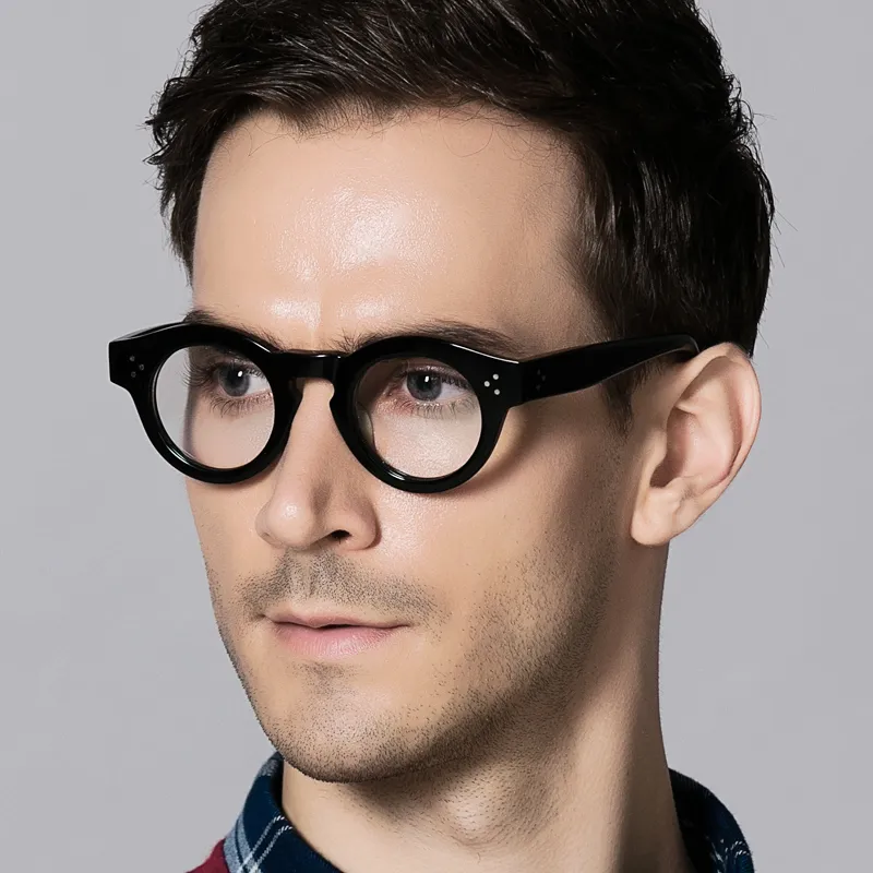 Vazrobe Vintage Round Eyeglasses Frames Male Small 43mm厚のリムガラスメンズブラックカメアイウェアスペクタクルブランドNERD278Q