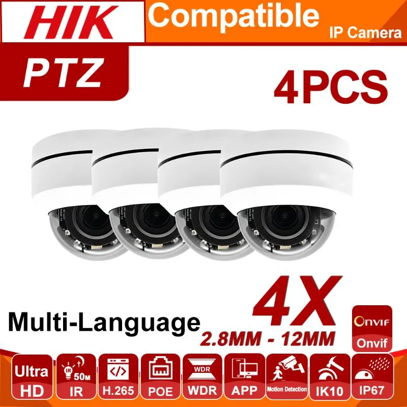 Камеры 5mp 4x PTZ Speed ​​Dome Poe IP Весь продажа 4 шт. / Лот Камера 2.8-12 мм Безопасность CCTV IR H.265 Plugplay с Hikvision NVR
