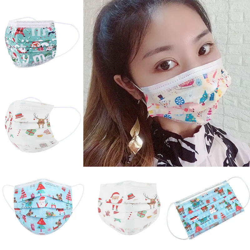 8 Design Kids Respirator Disposable Christmas Face Mask with Elastic Ear Loop 3 Ply Breathable for Blocking Dust Air Anti-Pollution Mask