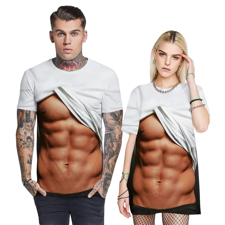 Rolig 3D-muskel T-shirt Män Sommar Kortärmad Fitness Tee Cool Streetwear 3D-tryck Fake Muscle T-shirt 3D Abdominal Toppar Male YJL554