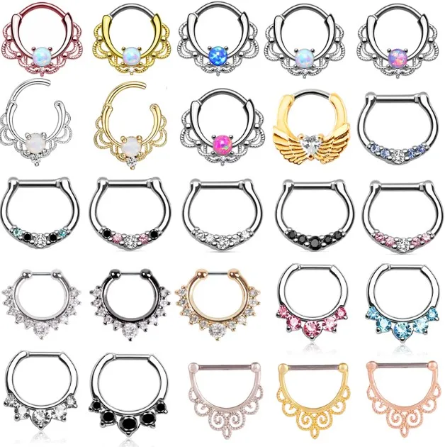 1pcs CZ Rostfritt stål Septum Clicker Gold Wings Nose Piercing Ring Hoop Helix Broilage Örhängen SEPTUM Piercing Smycken Kropp